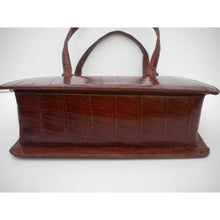 Load image into Gallery viewer, Stunning Vintage 50s Chestnut Caiman Crocodile Skin Handbag w/ Lock And Key From Argentina-Vintage Handbag, Exotic Skins-Brand Spanking Vintage
