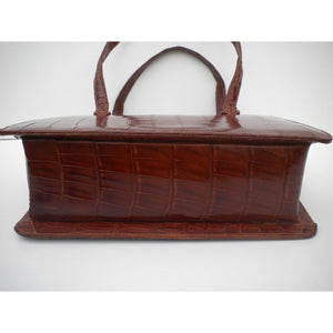 Stunning Vintage 50s Chestnut Caiman Crocodile Skin Handbag w/ Lock And Key From Argentina-Vintage Handbag, Exotic Skins-Brand Spanking Vintage