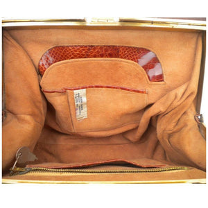 Stunning Vintage 50s Chestnut Caiman Crocodile Skin Handbag w/ Lock And Key From Argentina-Vintage Handbag, Exotic Skins-Brand Spanking Vintage