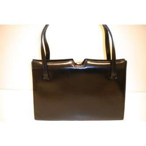 Stunning Vintage Boxed And Unused Large Black Leather Classic Ladylike Bag w/ Matching Suede Coin Purse By Waldybag-Vintage Handbag, Large Handbag-Brand Spanking Vintage