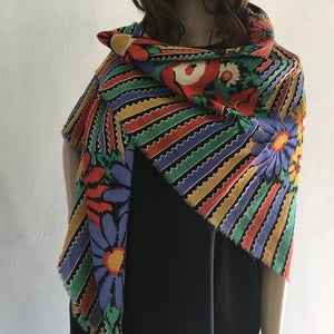 Vintage 1977 Collier Campbell Varuna Wool Wrap, Shawl, Scarf, Vibrant Red, Blue, Yellow, Green, Black, Iconic, Signed Collier Campbell 77-Scarves-Brand Spanking Vintage