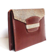 Load image into Gallery viewer, Vintage 30s/40s Iconic Art Deco Period Clutch Bag In Chestnut Brown Leather And Lizard Skin-Vintage Handbag, Clutch Bag-Brand Spanking Vintage

