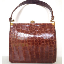 Load image into Gallery viewer, Vintage 40s/50s Glossy Toffee Crocodile Skin Handbag In Dainty Size And Style-Vintage Handbag, Exotic Skins-Brand Spanking Vintage
