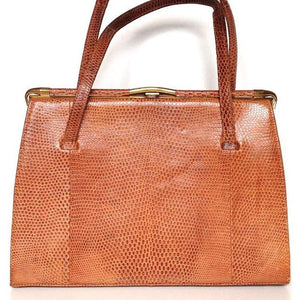 SOLD Vintage 50s Caramel Lizard Skin Bag By Fassbender Made In England-Vintage Handbag, Exotic Skins-Brand Spanking Vintage