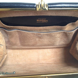Vintage 50s Exquisite Black Lizard Skin Handbag By Waldybag-Vintage Handbag, Exotic Skins-Brand Spanking Vintage
