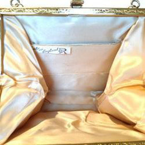 Vintage 50s Gold Lurex Evening Bag w/ Oyster Satin Lining And Dainty Gilt Clasp-Vintage Handbag, Evening Bag-Brand Spanking Vintage