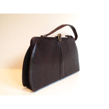Load image into Gallery viewer, Vintage 50s Large Dark Chocolate Brown Lizard Skin Flagship Handbag From Mappin &amp; Webb-Vintage Handbag, Exotic Skins-Brand Spanking Vintage
