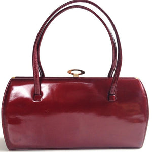 Vintage 50s Large Wide Cherry Red Patent Leather Bag By Holmes Of Norwich-Vintage Handbag, Kelly Bag-Brand Spanking Vintage