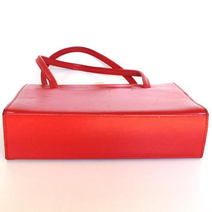 Vintage 50s Lipstick Red Leather Twin Handled Suede Lined Bag By Debroyal-Vintage Handbag, Kelly Bag-Brand Spanking Vintage