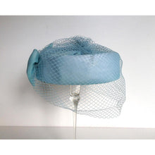 Load image into Gallery viewer, Vintage 50s Pale Blue Chiffon Classic Pill Box Hat w/ Rear Bow And Full Net Veil By Barnett Hand Made In Britain-Accessories, For Her-Brand Spanking Vintage
