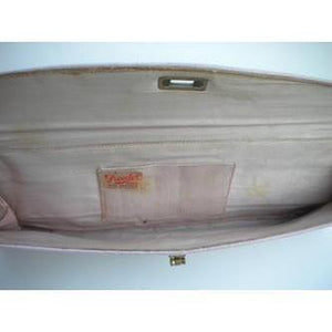 Vintage 50s Pale Pink Leather Clutch Bag By Freedex-Vintage Handbag, Clutch Bag-Brand Spanking Vintage