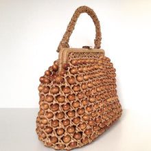 Load image into Gallery viewer, Vintage 50s Raffia And Wooden Bead Handbag In Caramel-Vintage Handbag, Dolly Bag-Brand Spanking Vintage
