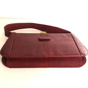 RESERVED Vintage 50s Raspberry Red Lizard Skin Handbag Top Handle Bag By Linslade Of London-Vintage Handbag, Exotic Skins-Brand Spanking Vintage