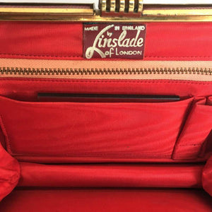 RESERVED Vintage 50s Raspberry Red Lizard Skin Handbag Top Handle Bag By Linslade Of London-Vintage Handbag, Exotic Skins-Brand Spanking Vintage