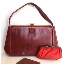 Load image into Gallery viewer, RESERVED Vintage 50s Raspberry Red Lizard Skin Handbag Top Handle Bag By Linslade Of London-Vintage Handbag, Exotic Skins-Brand Spanking Vintage
