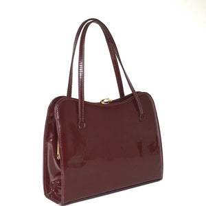 Vintage 50s Rich Burgundy Red Patent Leather Handbag, By Bally w/Suede lining made in England-Vintage Handbag, Kelly Bag-Brand Spanking Vintage