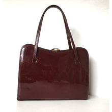 Load image into Gallery viewer, Vintage 50s Rich Burgundy Red Patent Leather Handbag, By Bally w/Suede lining made in England-Vintage Handbag, Kelly Bag-Brand Spanking Vintage
