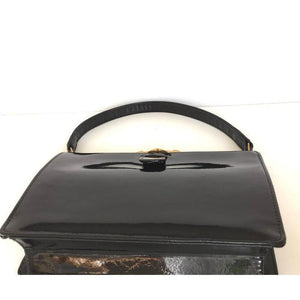 Vintage 50s/60s Black Patent Leather Tab Front Bag By Widegate-Vintage Handbag, Kelly Bag-Brand Spanking Vintage