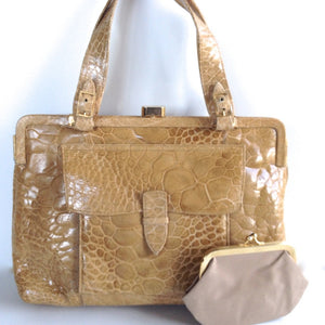 Vintage 50s/60s Blond Turtle Skin Handbag With Taupe Leather Lining And Matching Coin Purse By Susan of Bond Street-Vintage Handbag, Exotic Skins-Brand Spanking Vintage