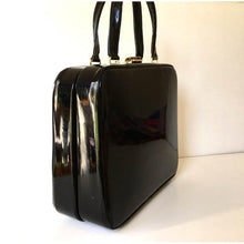 Load image into Gallery viewer, Vintage 50s/60s Ladies Box Bag/Vanity/Overnight Case/Briefcase In Black Patent w/ Scarlet Lining-Vintage Handbag, Large Handbag-Brand Spanking Vintage
