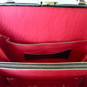 Vintage 50s/60s Ladies Box Bag/Vanity/Overnight Case/Briefcase In Black Patent w/ Scarlet Lining-Vintage Handbag, Large Handbag-Brand Spanking Vintage