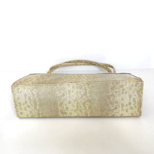 Vintage 50s/60s Leather Faux Snakeskin Handbag In Cream/Gold w/ Grey/Taupe Patent By Holmes of Norwich-Vintage Handbag, Kelly Bag-Brand Spanking Vintage