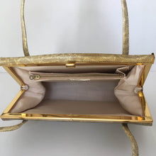 Load image into Gallery viewer, Vintage 50s/60s Leather Faux Snakeskin Handbag In Cream/Gold w/ Grey/Taupe Patent By Holmes of Norwich-Vintage Handbag, Kelly Bag-Brand Spanking Vintage
