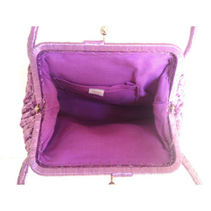 Vintage 50s/60s Stylish Dolce Vita Style Raffia Handbag w/ Top Handles And Gilt Clasp In Vivid Lilac/Lavender-Vintage Handbag, Dolly Bag-Brand Spanking Vintage