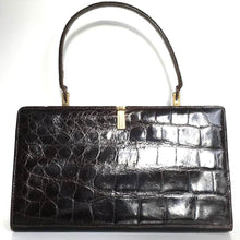 Load image into Gallery viewer, Vintage 50s/60s Superb Dark Chocolate Crocodile Skin Slim Top Handle Bag Made In France-Vintage Handbag, Exotic Skins-Brand Spanking Vintage
