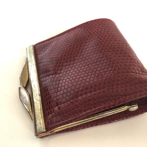 Vintage 60s red lizard skin Classic Ladylike bag with matching red lizard skin coin purse by Mappin & Webb made in England-Vintage Handbag, Exotic Skins-Brand Spanking Vintage