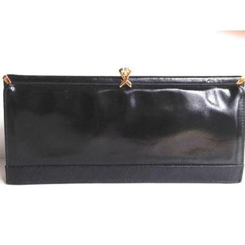 Vintage 60s/70s Black Patent Leather Clutch Day/Evening Bag By Ackery Of London-Vintage Handbag, Clutch Bag-Brand Spanking Vintage