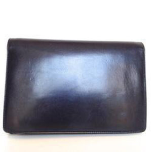 Vintage 60s/70s Small And Neat Navy Leather Clutch Bag w/ Gilt 'Horse Bit' Feature Made In Italy-Vintage Handbag, Clutch Bag-Brand Spanking Vintage