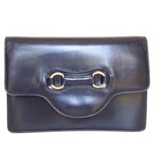 Load image into Gallery viewer, Vintage 60s/70s Small And Neat Navy Leather Clutch Bag w/ Gilt &#39;Horse Bit&#39; Feature Made In Italy-Vintage Handbag, Clutch Bag-Brand Spanking Vintage
