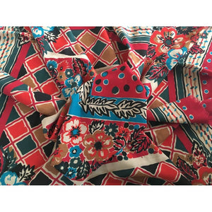 Vintage 70s 80s Varuna Wool Liberty Of London Large Scarf, Shawl, Wrap, Red, Black, Taupe, Turquoise, Possibly Collier Campbell-Scarves-Brand Spanking Vintage