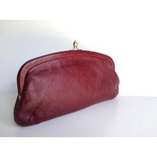 Load image into Gallery viewer, Vintage 70s Burgundy Red Leather Simple Clutch Bag w/ Gilt Clasp-Vintage Handbag, Clutch Bag-Brand Spanking Vintage

