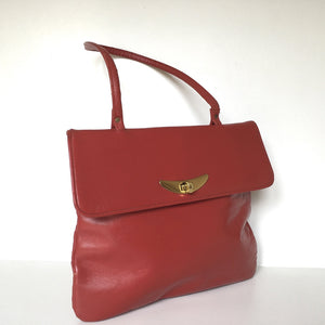 Vintage 70s Jane Shilton Lipstick red Leather Shoulder Bag w/ Gilt Postman's Lock From Peter Robinson Oxford Street-Vintage Handbag, Dolly Bag-Brand Spanking Vintage