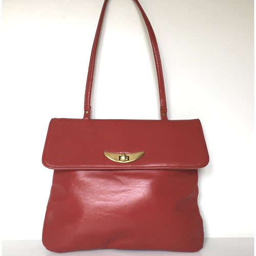 Vintage 70s Jane Shilton Lipstick red Leather Shoulder Bag w/ Gilt Postman's Lock From Peter Robinson Oxford Street-Vintage Handbag, Dolly Bag-Brand Spanking Vintage