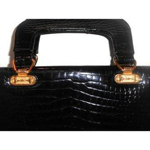 Vintage 70s Patent Leather Faux Porosus Crocodile Handbag By Elgee-Vintage Handbag, Large Handbag-Brand Spanking Vintage