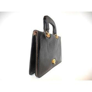 Vintage 70s Patent Leather Faux Porosus Crocodile Handbag By Elgee-Vintage Handbag, Large Handbag-Brand Spanking Vintage
