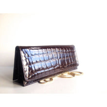 Load image into Gallery viewer, Vintage 70s Slim Chocolate Brown Alligator Skin Clutch/Chain Handle Bag Made In Spain-Vintage Handbag, Exotic Skins-Brand Spanking Vintage
