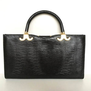 SOLD Vintage 70s Snakeskin And Leather 'Starburst' Design Handbag w/ Rigid Top Handle, In Excellent Condition-Vintage Handbag, Exotic Skins-Brand Spanking Vintage