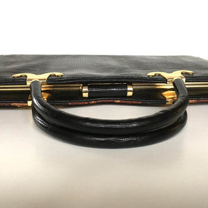 SOLD Vintage 70s Snakeskin And Leather 'Starburst' Design Handbag w/ Rigid Top Handle, In Excellent Condition-Vintage Handbag, Exotic Skins-Brand Spanking Vintage