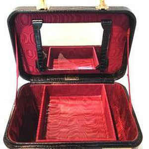 RESERVED Vintage 70s/80s Black Leather Faux Crocodile Vanity Case/Train Case By Tanner Krolle Made In England For Harrods-Vintage Handbag, Large Handbag-Brand Spanking Vintage