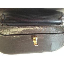 Load image into Gallery viewer, Vintage 80s Black Caiman Crocodile Clutch/Long Croc Strap Bag w/ Attractive Silvertone And Gilt Clasp-Vintage Handbag, Exotic Skins-Brand Spanking Vintage
