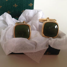 Load image into Gallery viewer, Vintage 80s Faux Jade And Gilt Men&#39;s Cufflinks-Accessories, For Him-Brand Spanking Vintage
