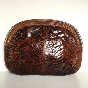 Vintage 80s Large Turtle Skin Clutch Bag In Rich Conker Brown w/ Optional Decorative Chain By Ottino Made In Florence Italy-Vintage Handbag, Exotic Skins-Brand Spanking Vintage