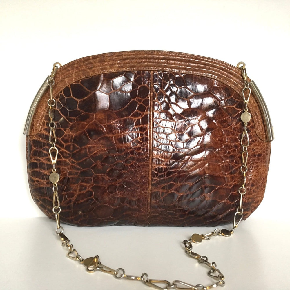 Vintage 80s Large Turtle Skin Clutch Bag In Rich Conker Brown w/ Optional Decorative Chain By Ottino Made In Florence Italy-Vintage Handbag, Exotic Skins-Brand Spanking Vintage