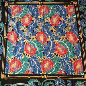 SOLD Vintage 80s Large Varuna Wool Shawl Wrap Scarf In Stunning Art Nouveau Design In Blue, Red And Green By Liberty Of London-Scarves-Brand Spanking Vintage