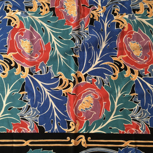 SOLD Vintage 80s Large Varuna Wool Shawl Wrap Scarf In Stunning Art Nouveau Design In Blue, Red And Green By Liberty Of London-Scarves-Brand Spanking Vintage