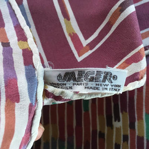 Vintage 80s Silk Crepe Scarf By Jaeger w/ Collier Campbell 'Tapestry Rose' Design In Burgundy, Cream, Green And Blue Made In Italy-Scarves-Brand Spanking Vintage